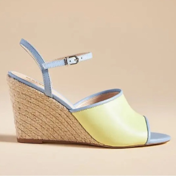 Mauve Shoes - NWOB Anthropology Maeve Yellow & Blue Leather & Raffia Wedge Heel (8)